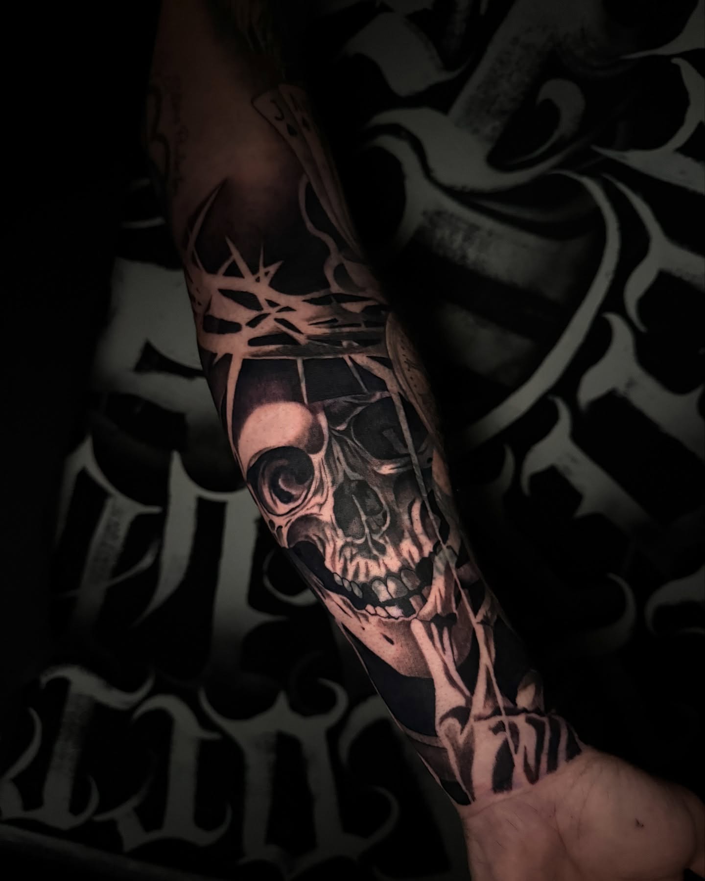 Skull realism tattoo on the forearm by TattoozbyAlexander