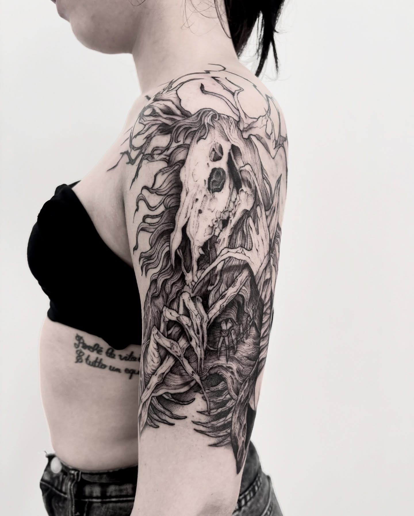 Tattoo by @ariusink — black_and_grey, dark_realism