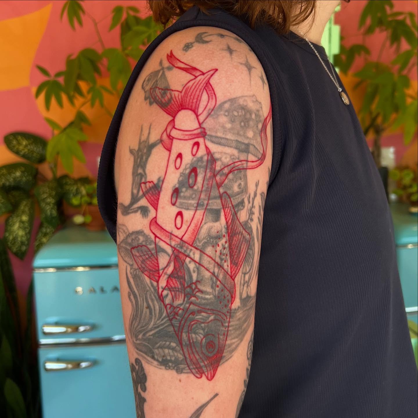 Rocket American traditional tattoo on the upper arm by ♥ Allie Moon ♥
