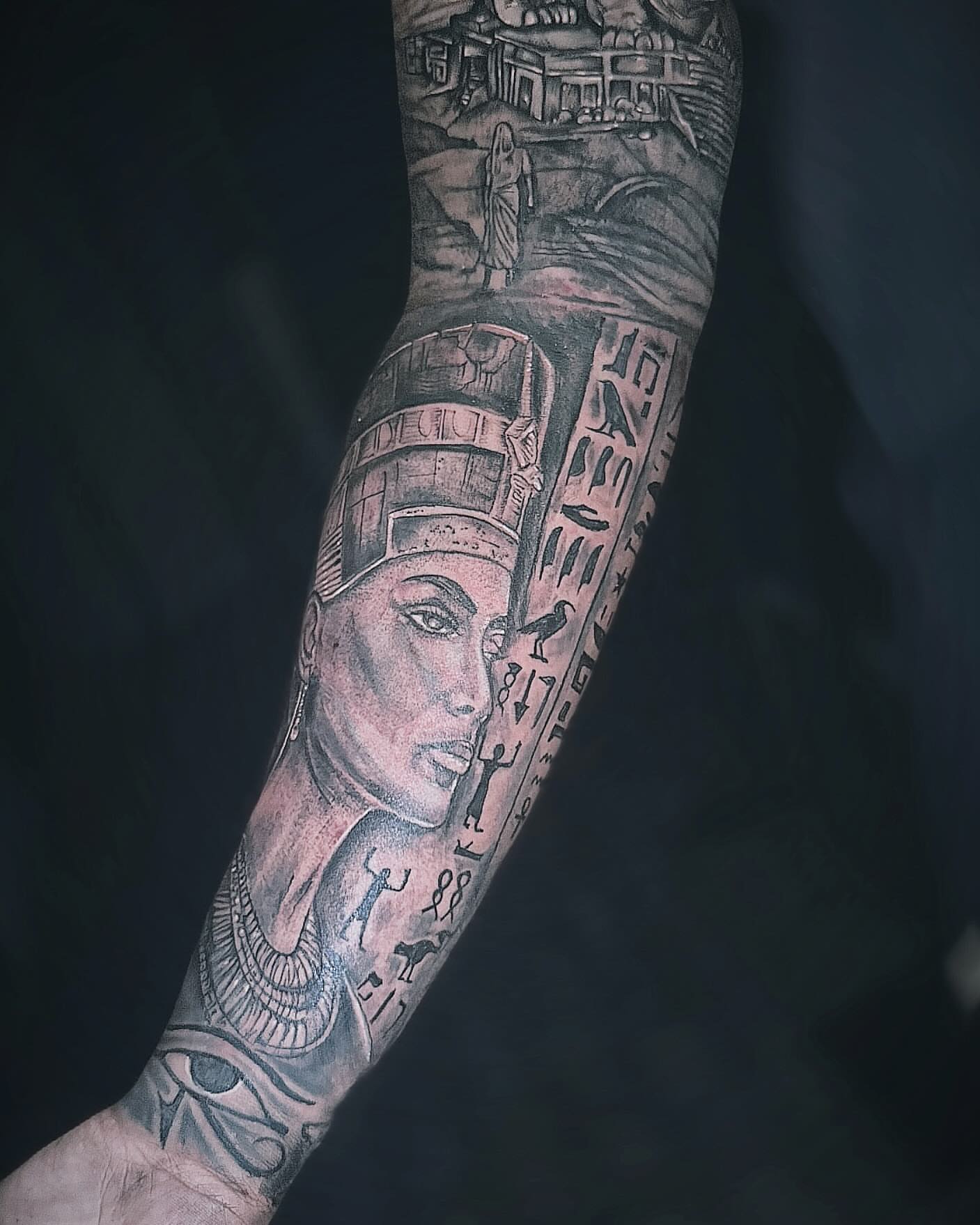 Ancient egyptian queen realism tattoo on the forearm by Ken West