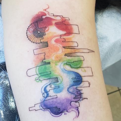 Tattoo by @oriotat2 — watercolor, geometric