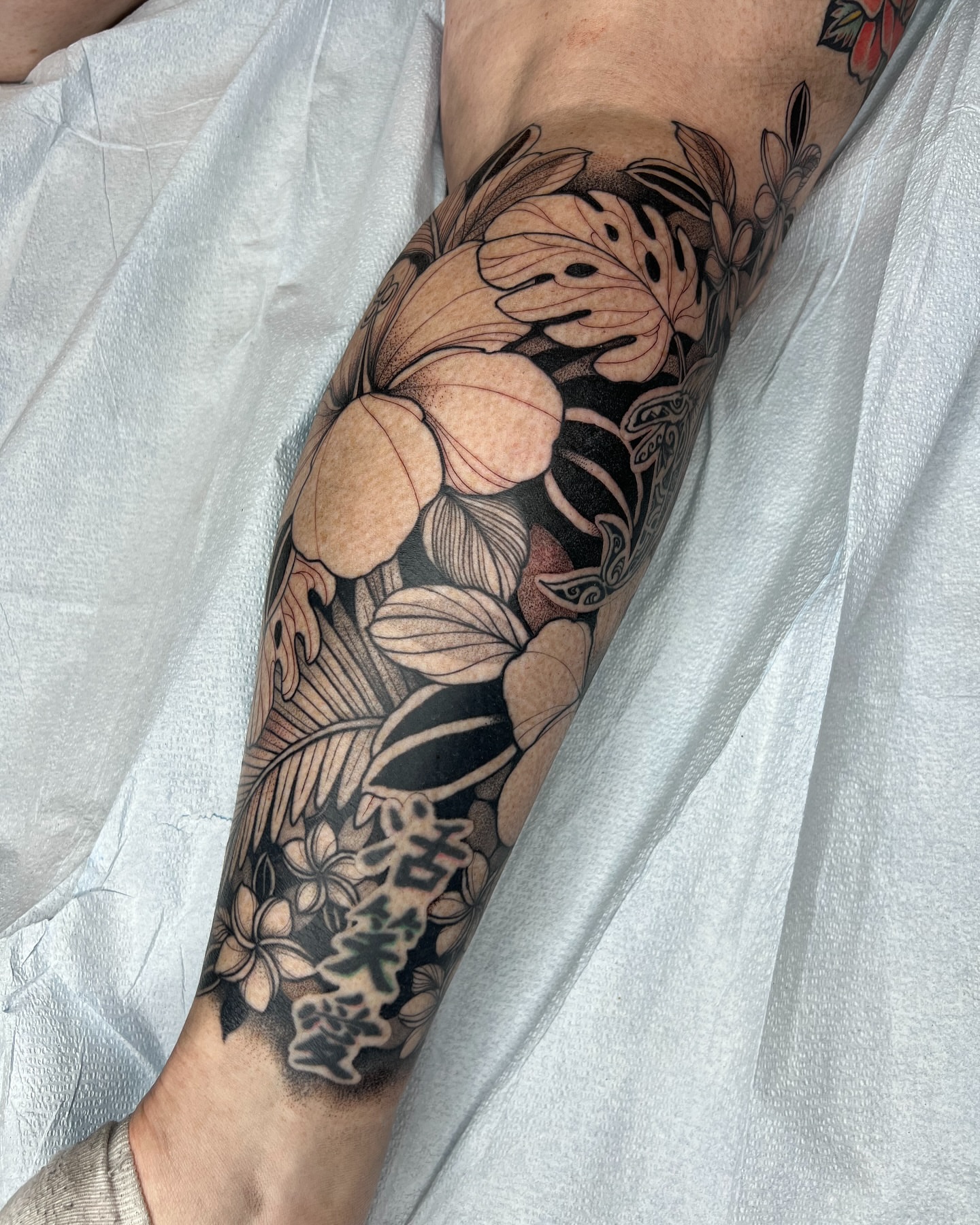 Floral arrangement black and grey tattoo on the forearm by 🥀michael Ta 🥀