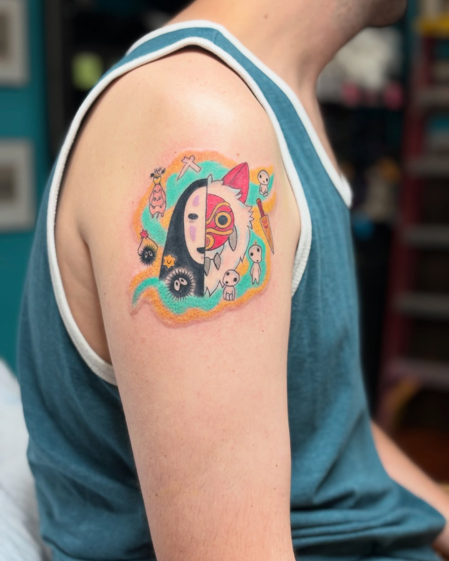 Spirited away characters anime tattoo on the shoulder by ✨Dani Jackson✨, New Orleans, Louisiana