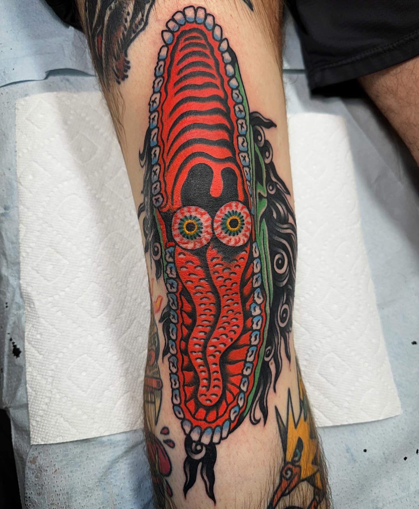 Octopus American traditional tattoo on the forearm by Nathan Rohrbacher, Nashville, Tennessee