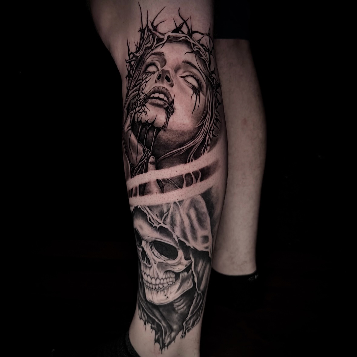 Tattoo by @corycabletattoos — black_and_grey, realism