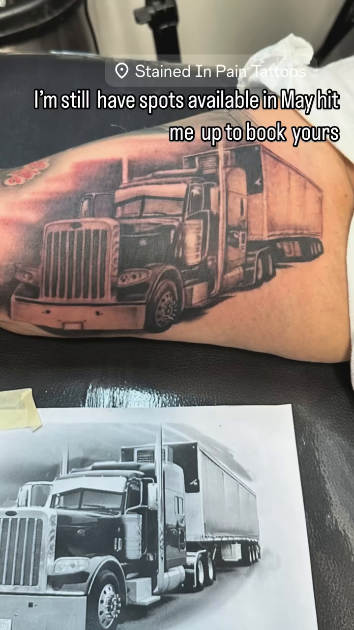 Truck realism tattoo by Juan c munoz jr, Chicago, Illinois