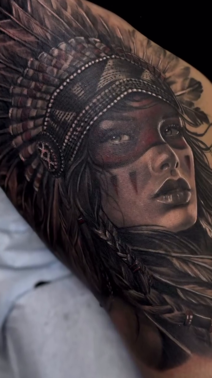 Native American woman realism tattoo by Nance⚡