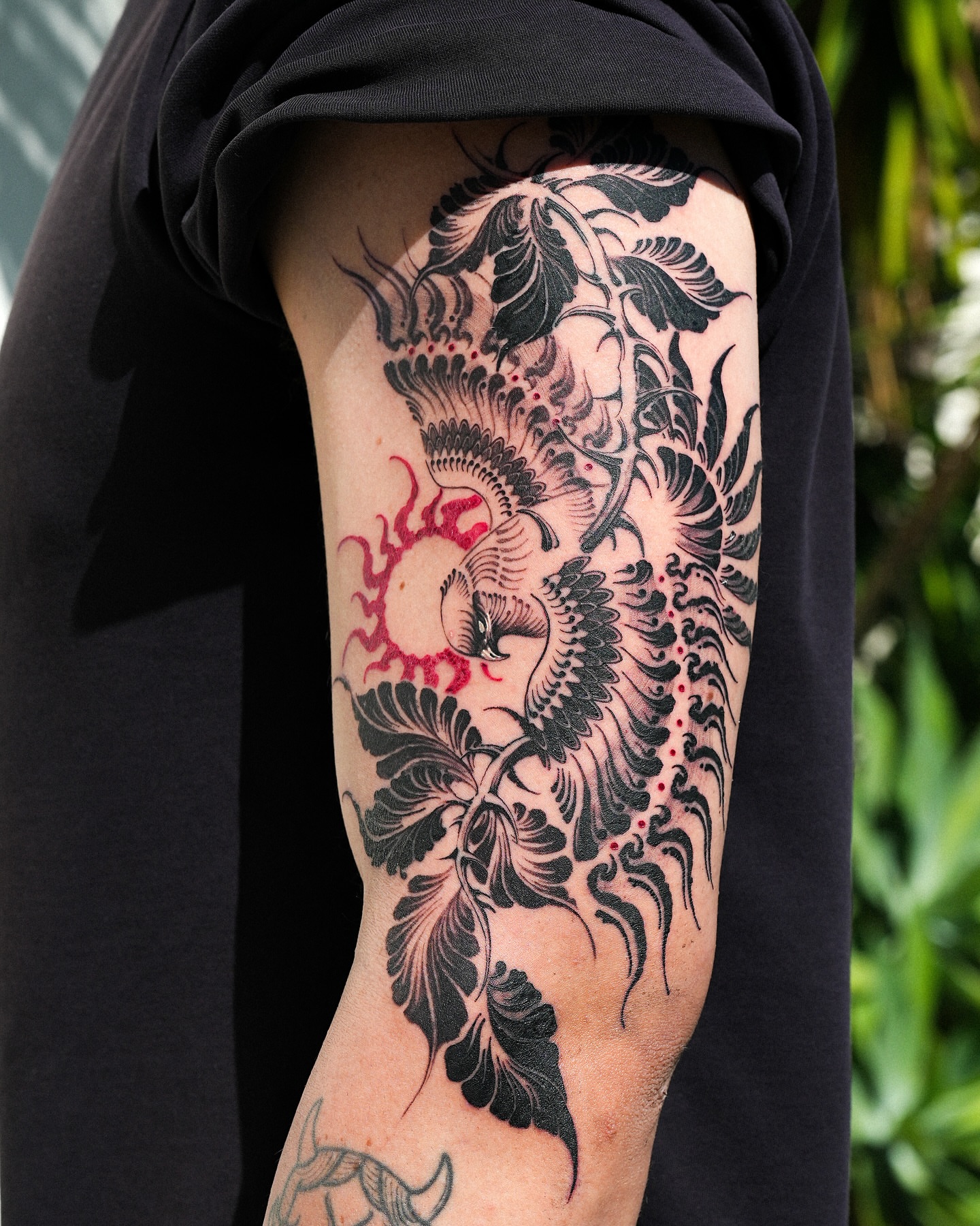 Bird and floral japanese irezumi tattoo on the forearm by ๐
๐๐๐