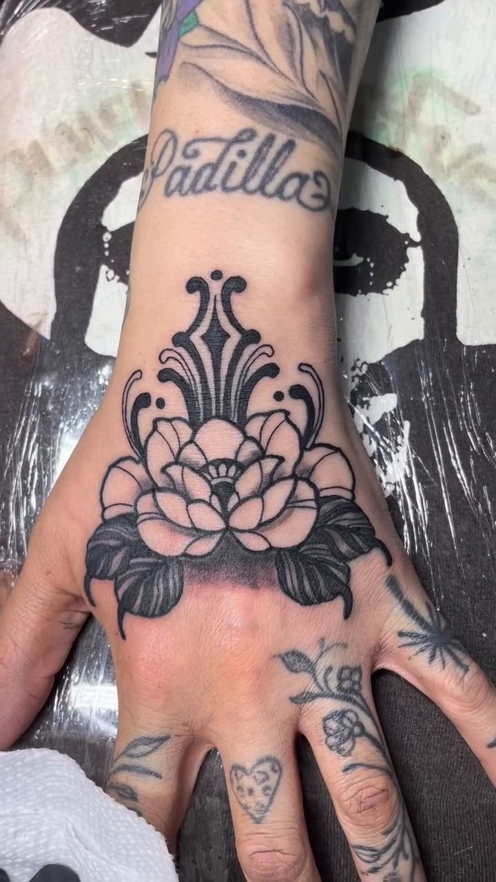 Ornamental flower neo-traditional tattoo by Mark Johnson [Tattoo Artist]