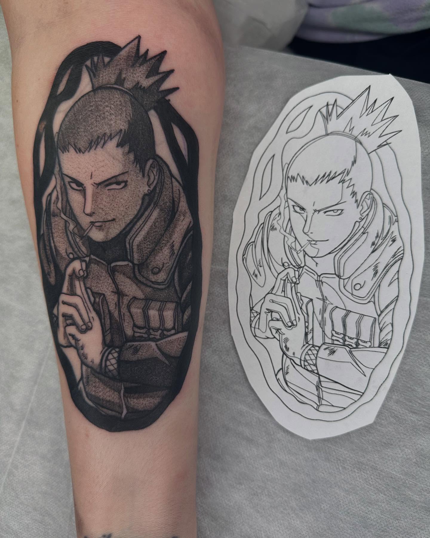 Anime character dotwork tattoo on the forearm by Kieran Gorse (Mihalovits) 🏴󠁧󠁢󠁷󠁬󠁳󠁿 🇺🇸
