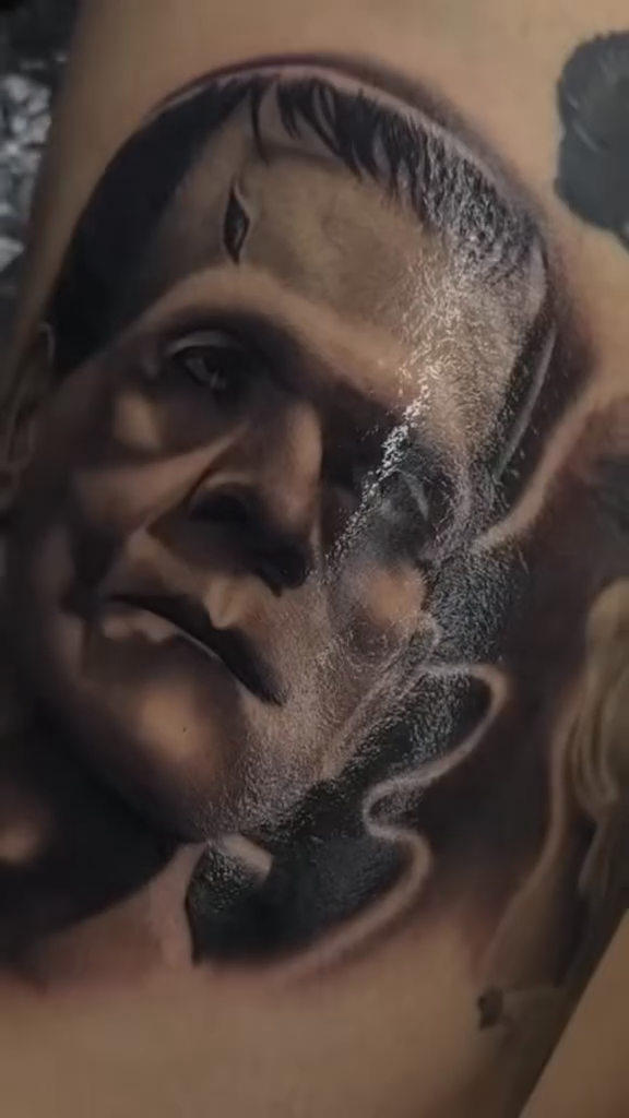 Frankenstein's monster portrait realism tattoo by Nick Campbell