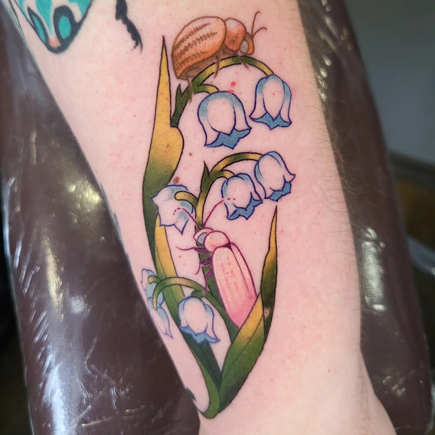 Lily of the valley dotwork tattoo on the forearm by Brenda Juarez - Tattoo Artist