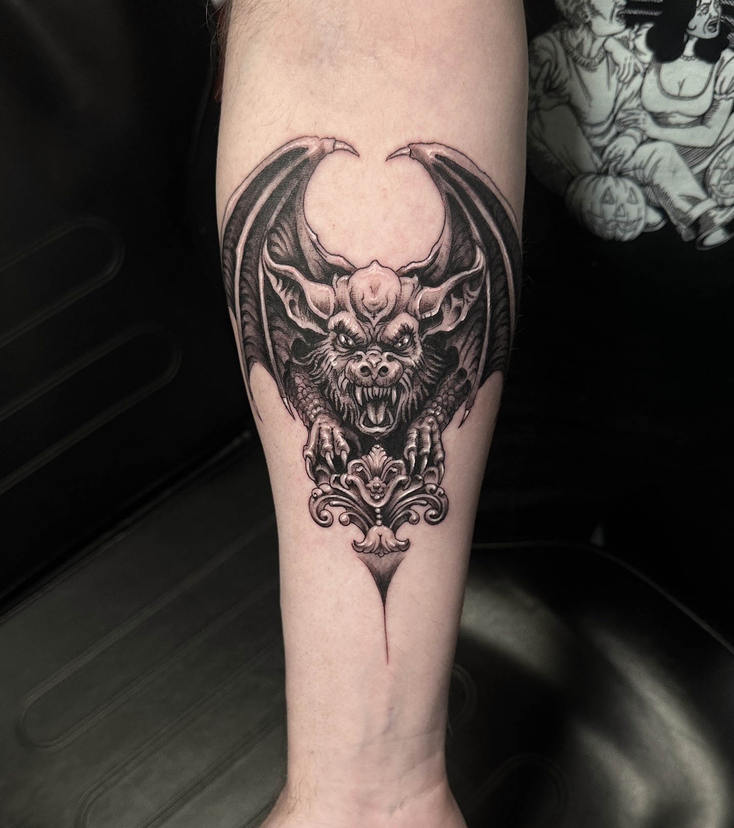 Demon realism tattoo on the forearm by Madeleine Fleming