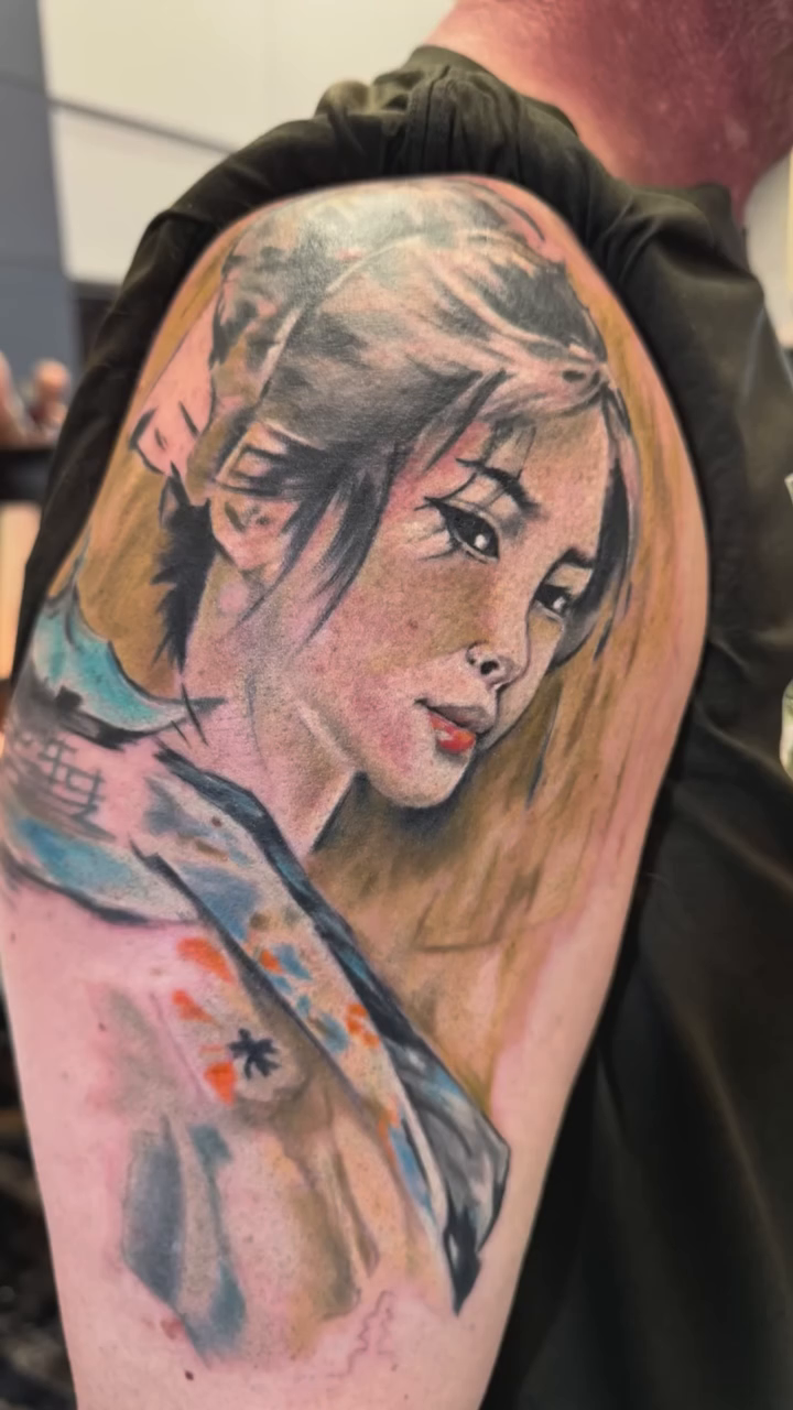 Woman's portrait realism tattoo by Chris Allen Taylor