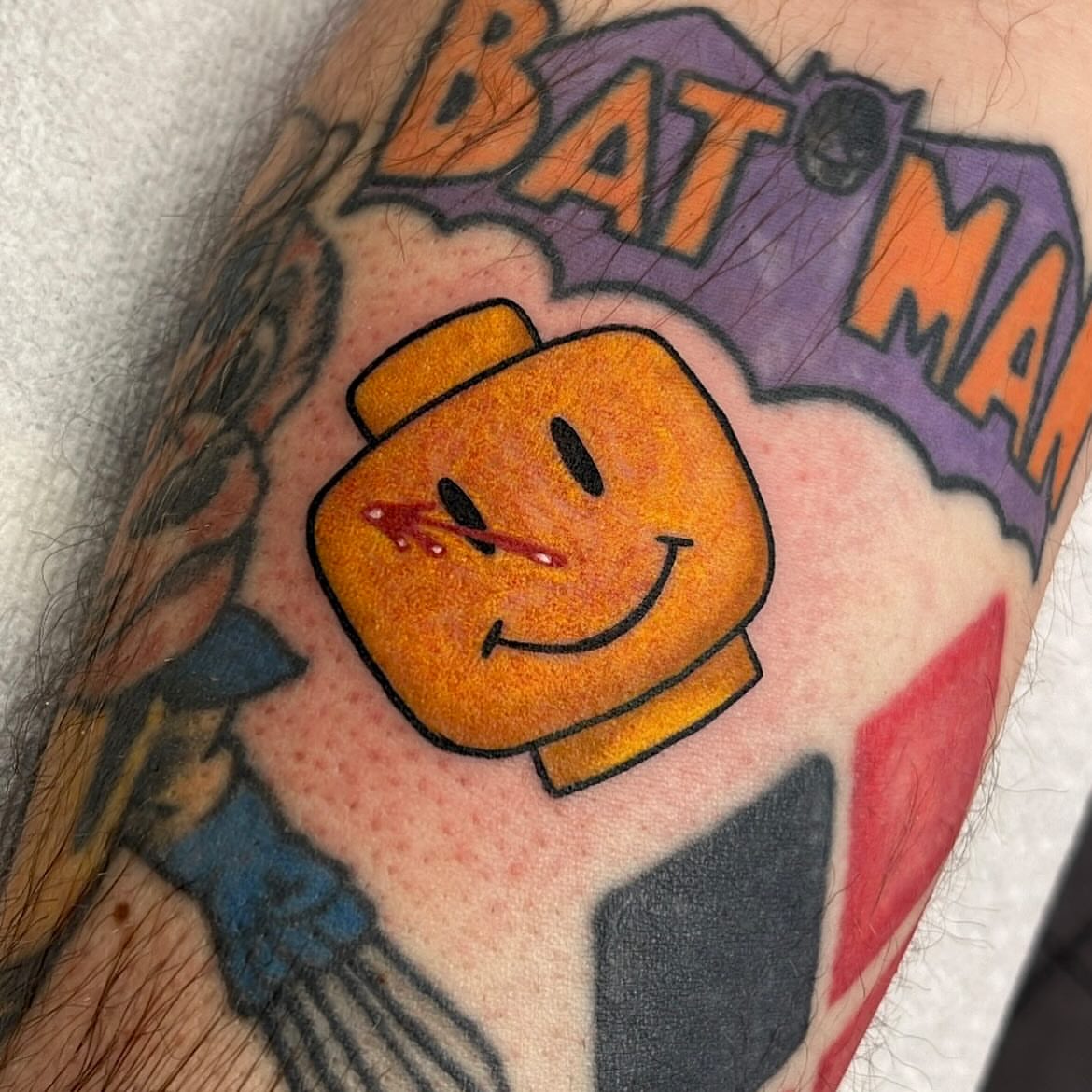 Smiley face dotwork tattoo on the forearm by CJ Ligocki - Ferndale Detroit Michigan Tattoo, Ferndale, Michigan