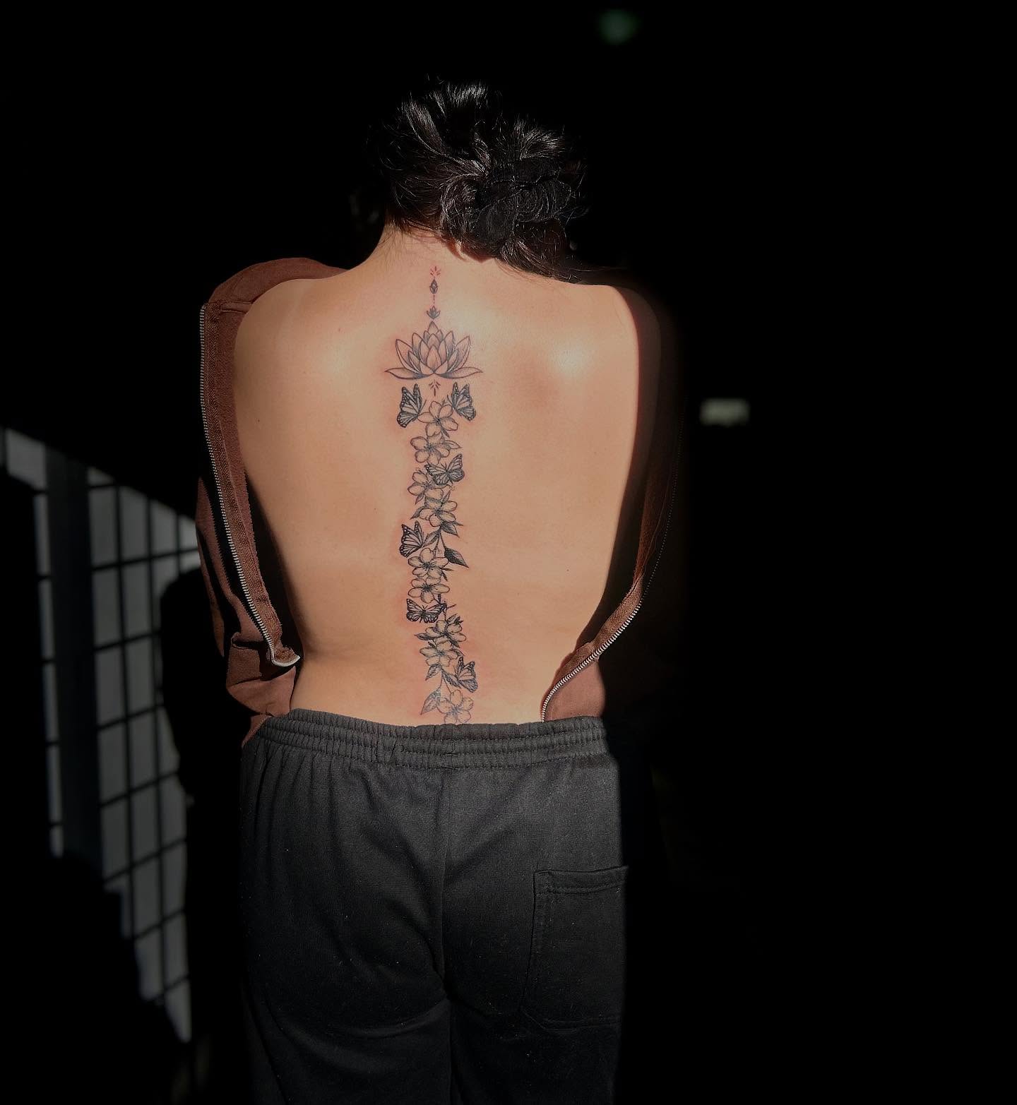 Lotus and butterflies black and grey tattoo by ɢɢ sᴛʏʟᴇs