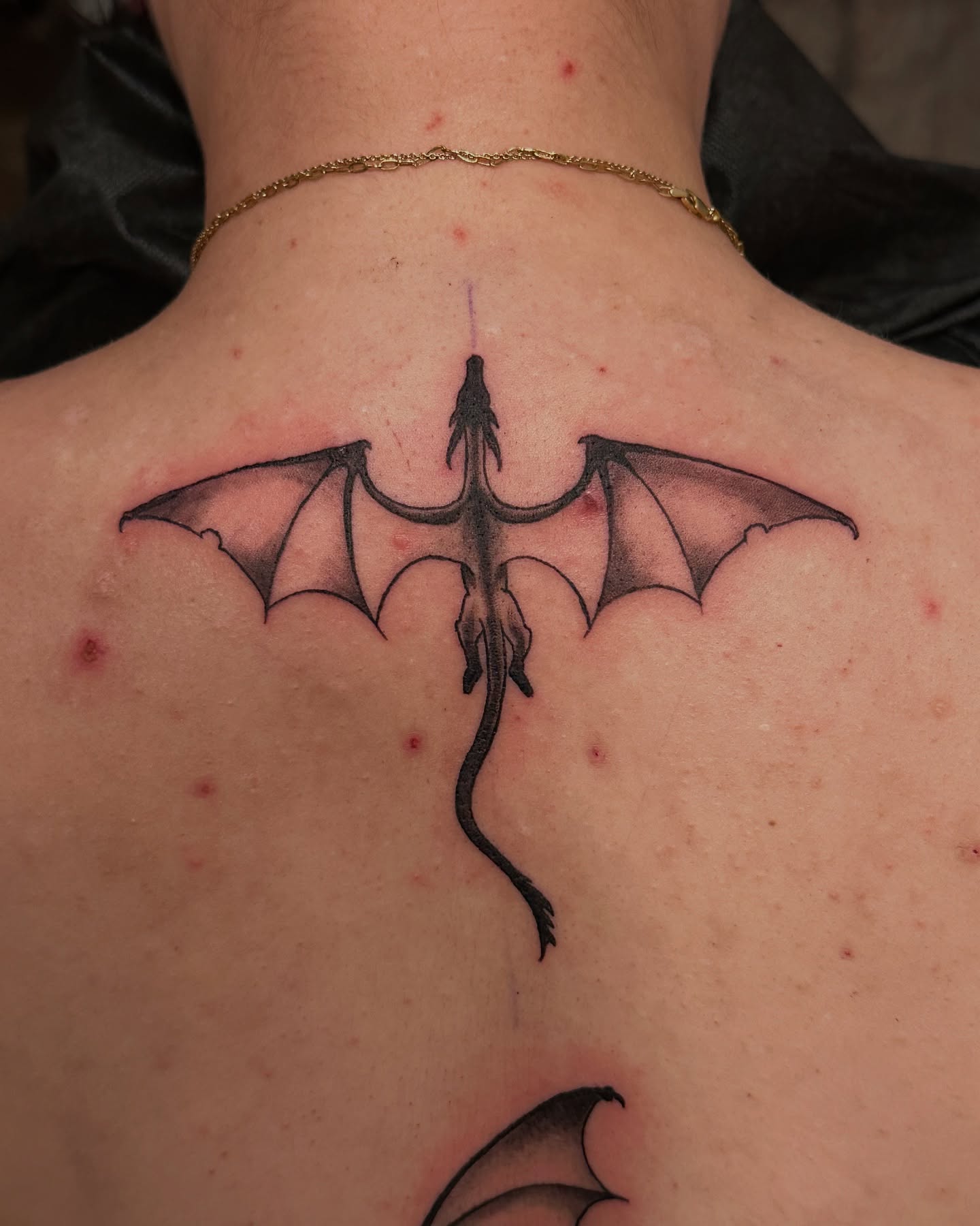 Dragon black and grey tattoo on the back by Ben Cisek