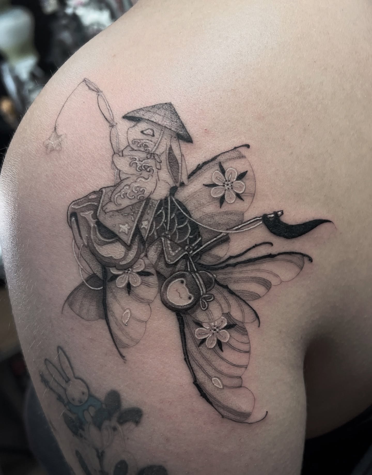 Samurai warrior realism tattoo on the shoulder by Joshua Hung, Alhambra, California