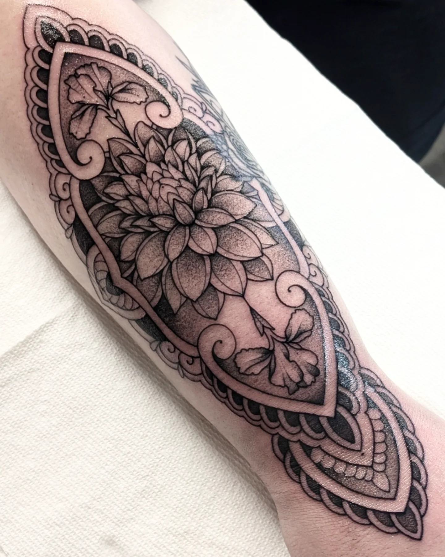 Tattoo by @kattiebaby — black_and_grey, ornamental