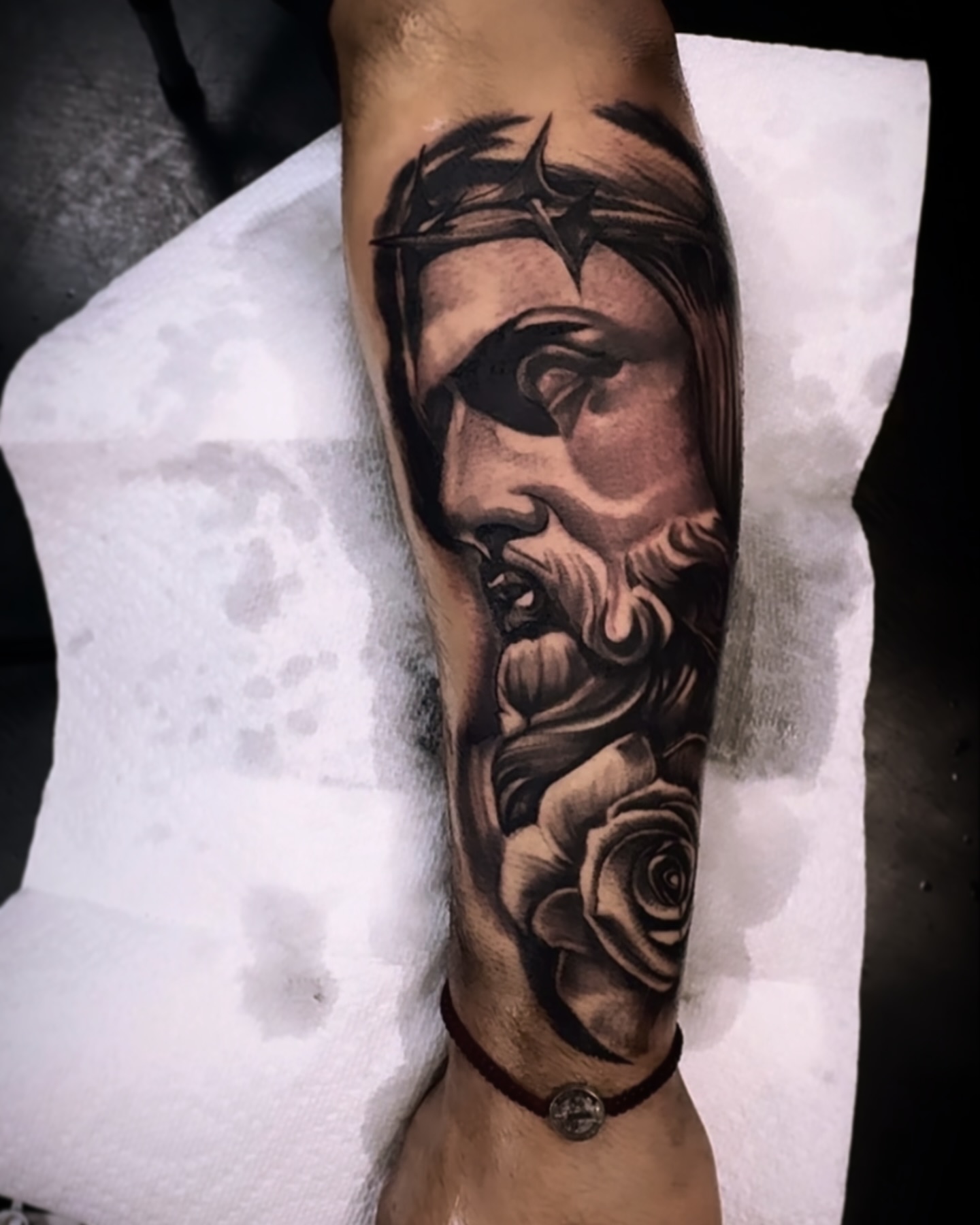 God-like face realism tattoo on the forearm by ♟️SouthEastLA♟️
