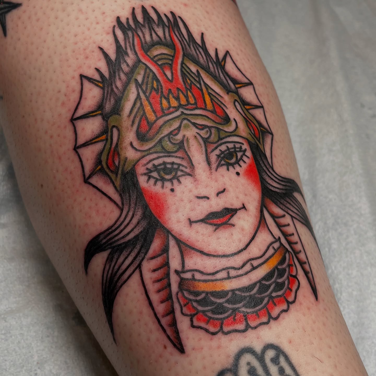 Tattoo by @medranotattoos — american_traditional, dotwork