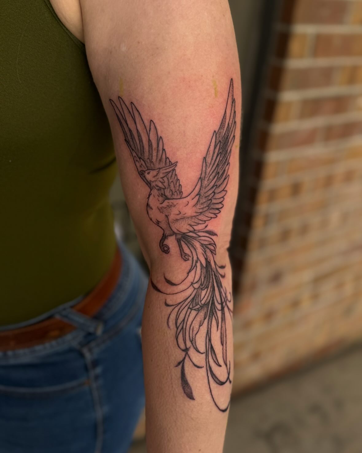 Phoenix black and grey tattoo on the forearm by 𝔈𝔩𝔦𝔷𝔞𝔟𝔢𝔱𝔥