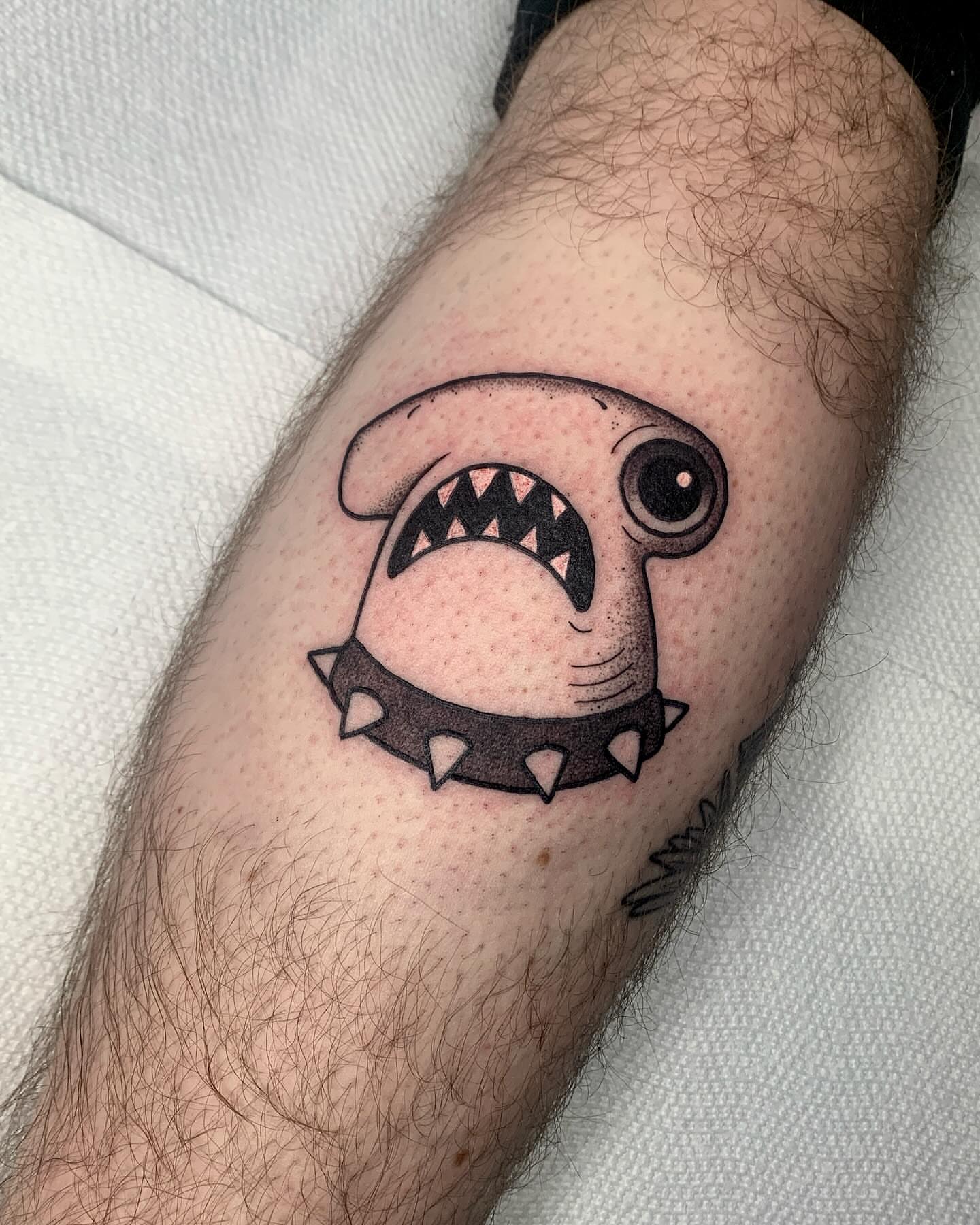 Shark black and grey tattoo on the forearm by ⓣⓞⓡⓘ, Bangor, Maine