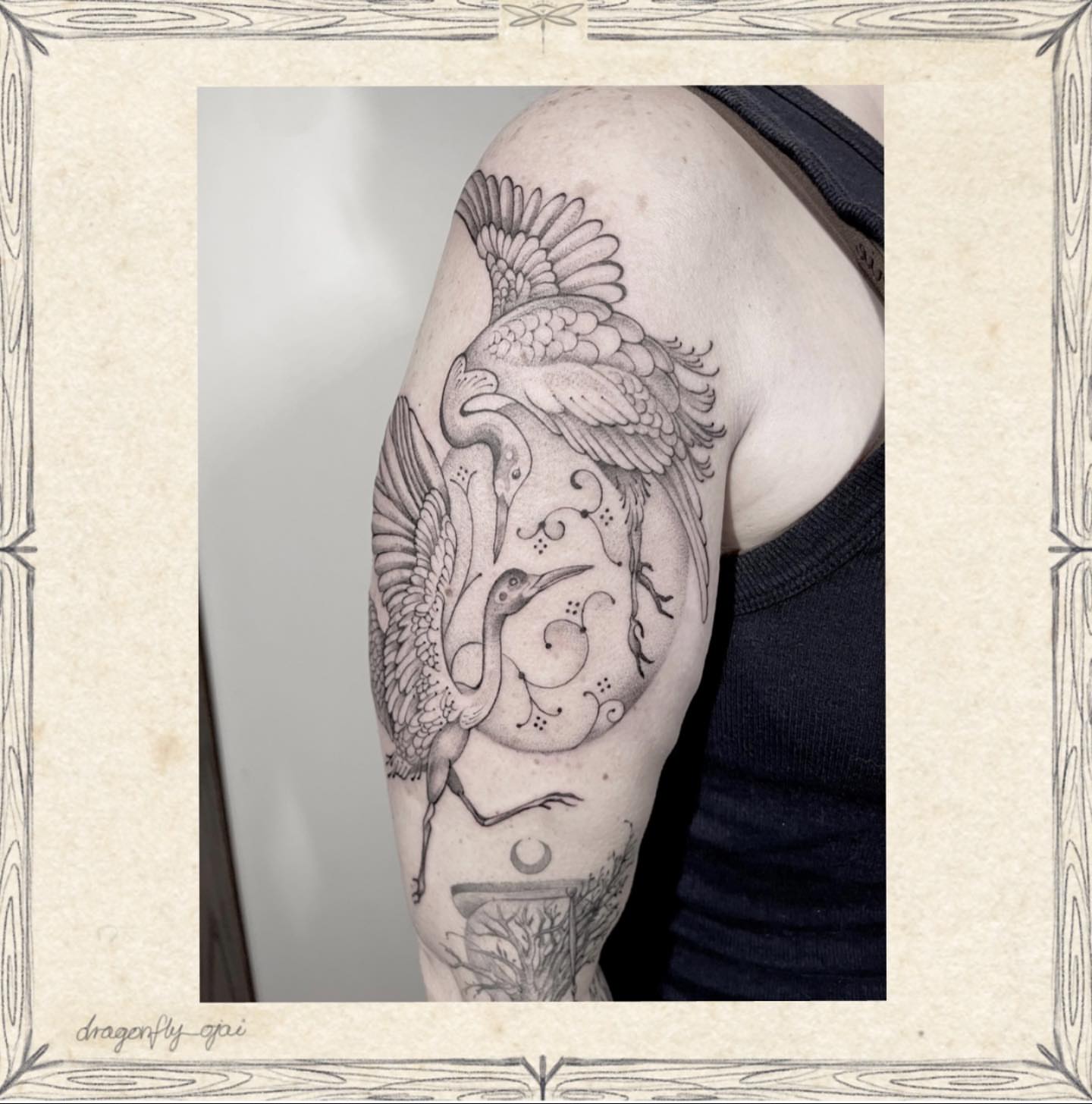 Tattoo by @dragonfly_ajja — dotwork, black_and_grey