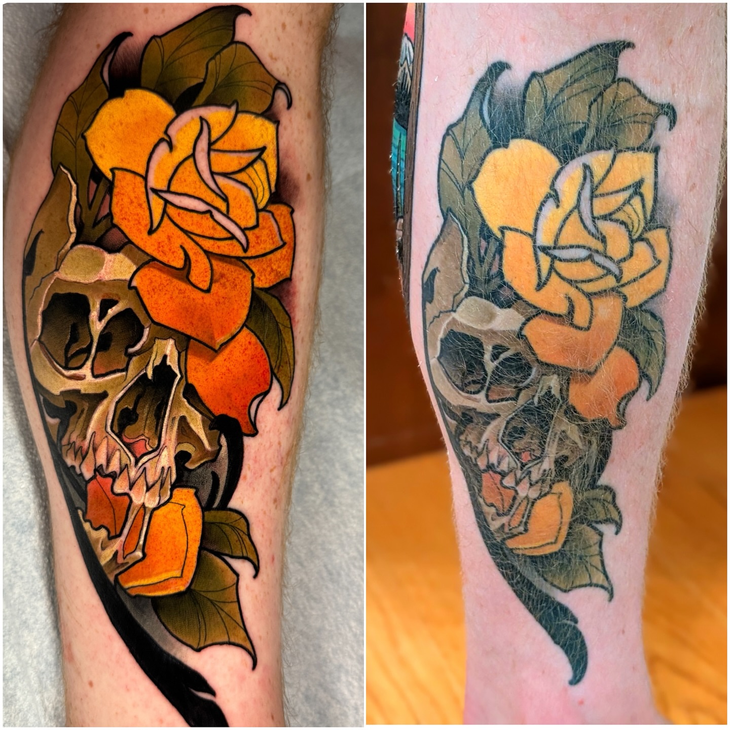 Skull and rose American traditional tattoo on the forearm by Matt - Neotrad Tattoos, New York, New York