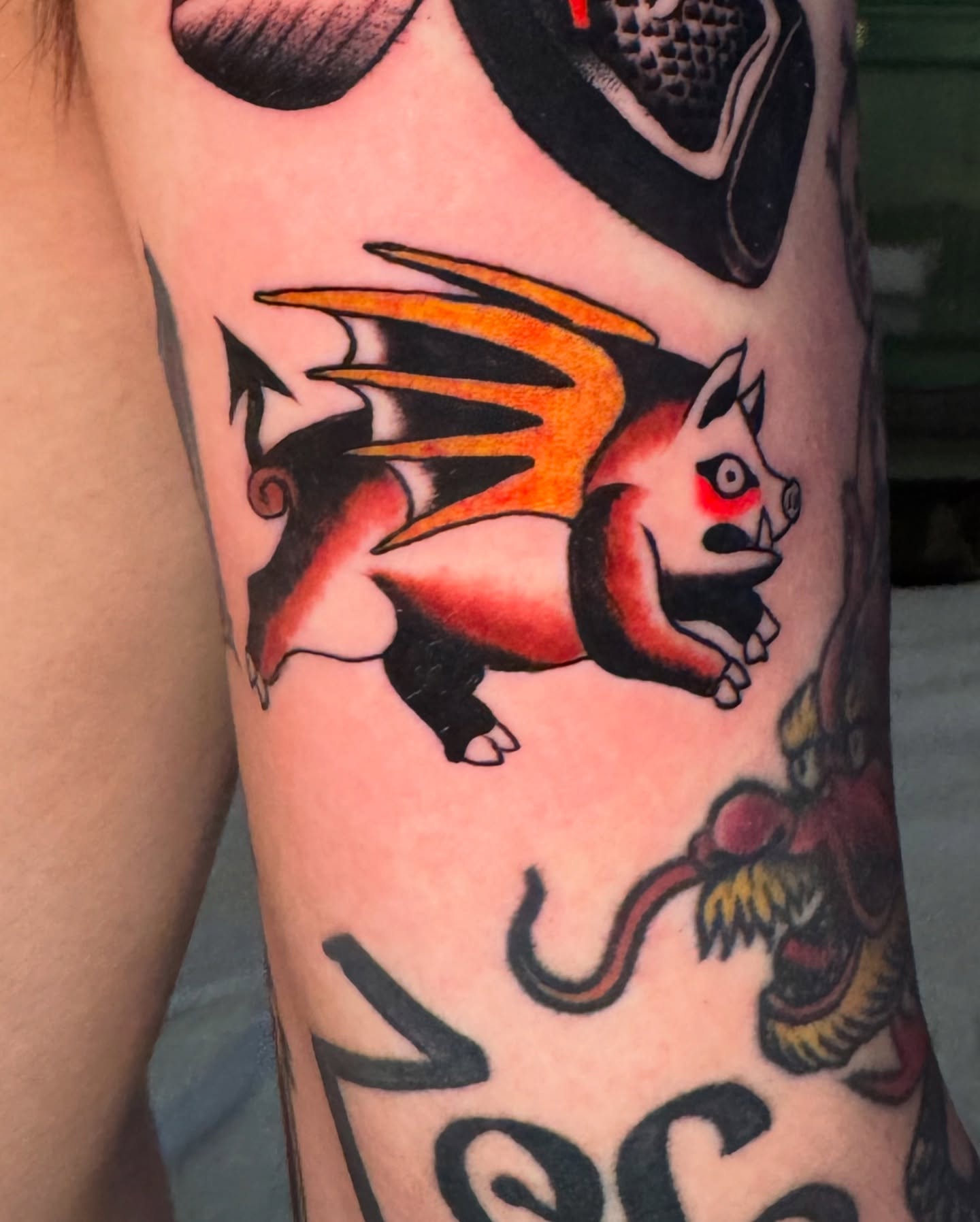 Demon American traditional tattoo on the forearm by Pavel