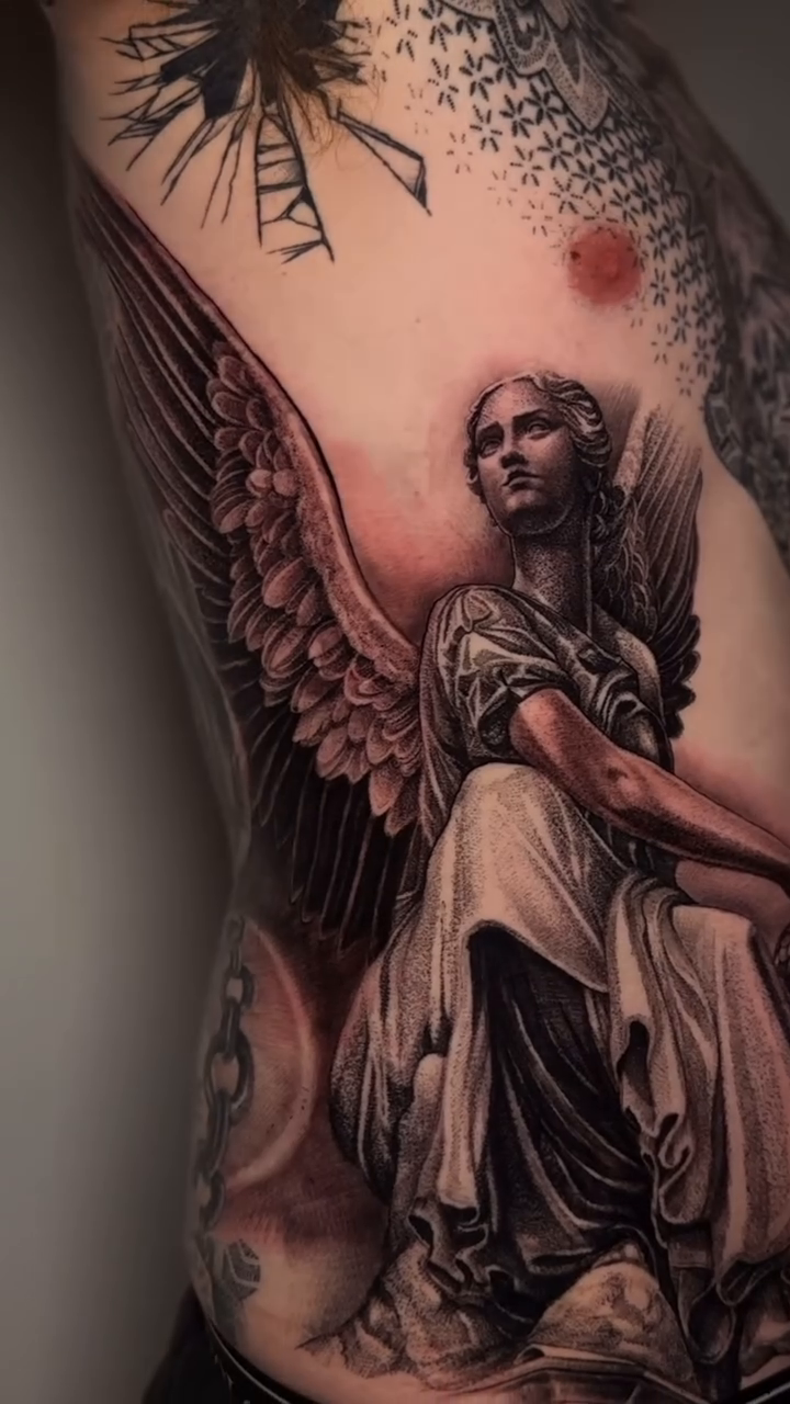Angel with snake realism tattoo by ๐๐๐