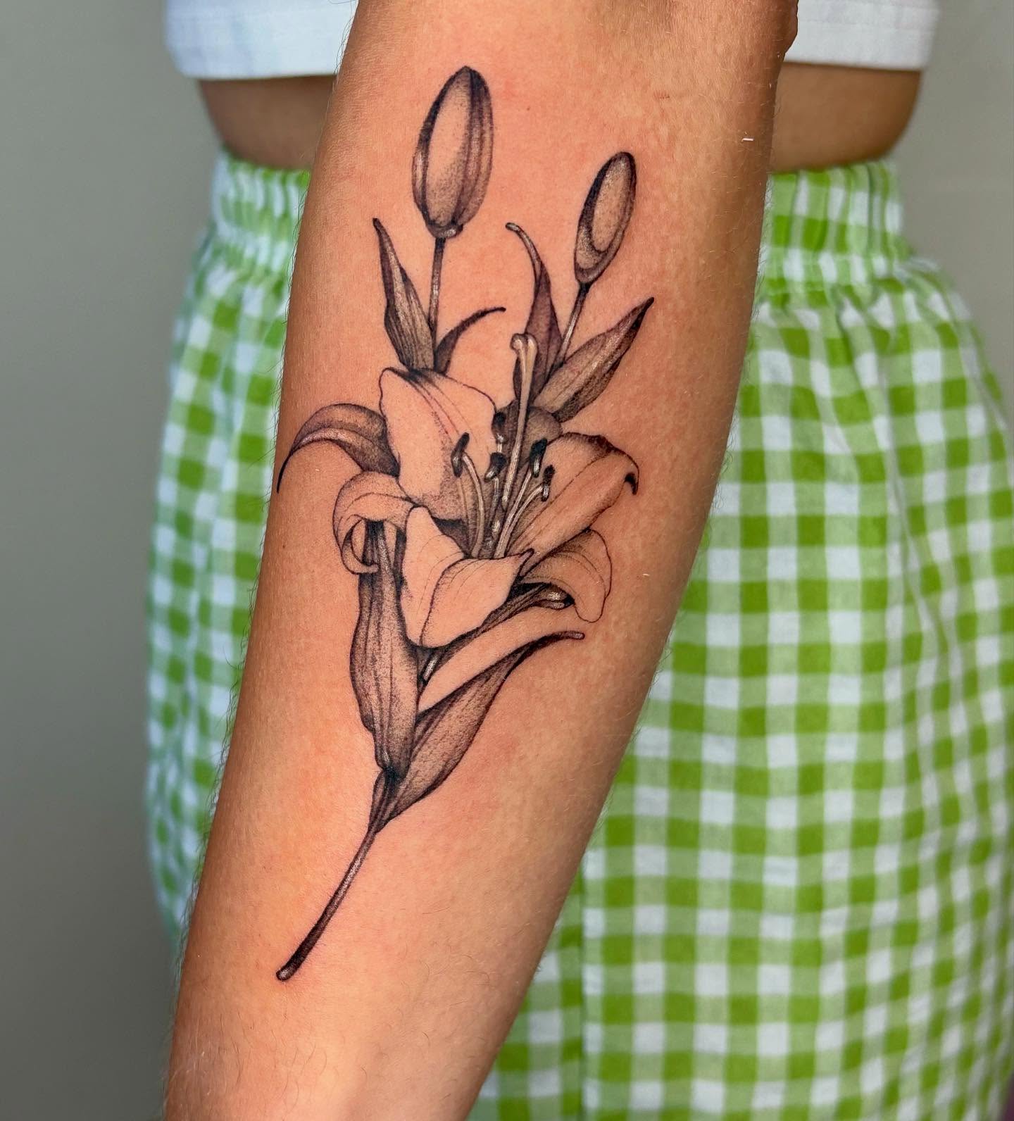 Lily black and grey tattoo on the forearm by β±βΏβ° π π π° π πΎ β±βΏβ°