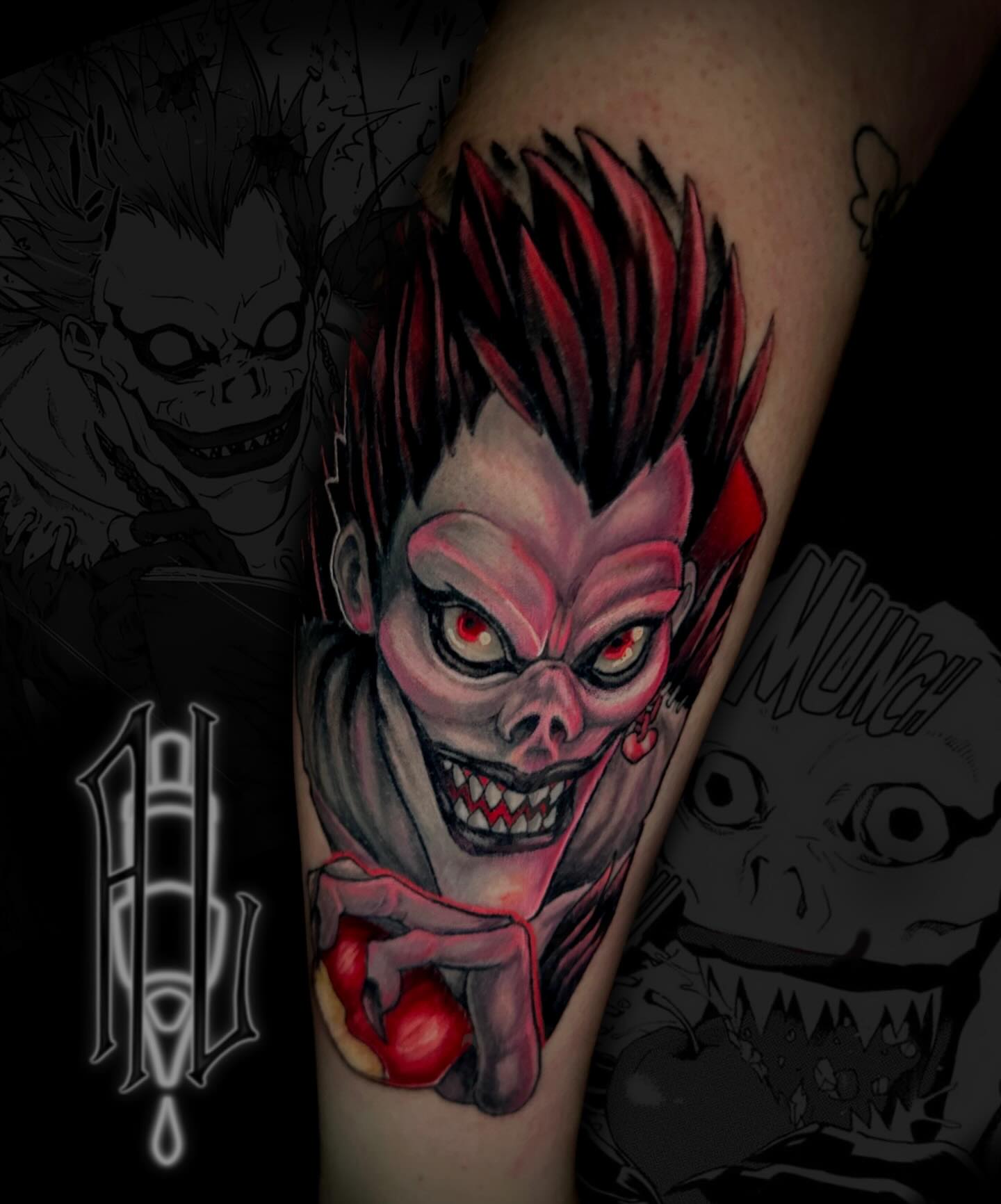 Joker character dark realism tattoo on the forearm by Andrew Luce