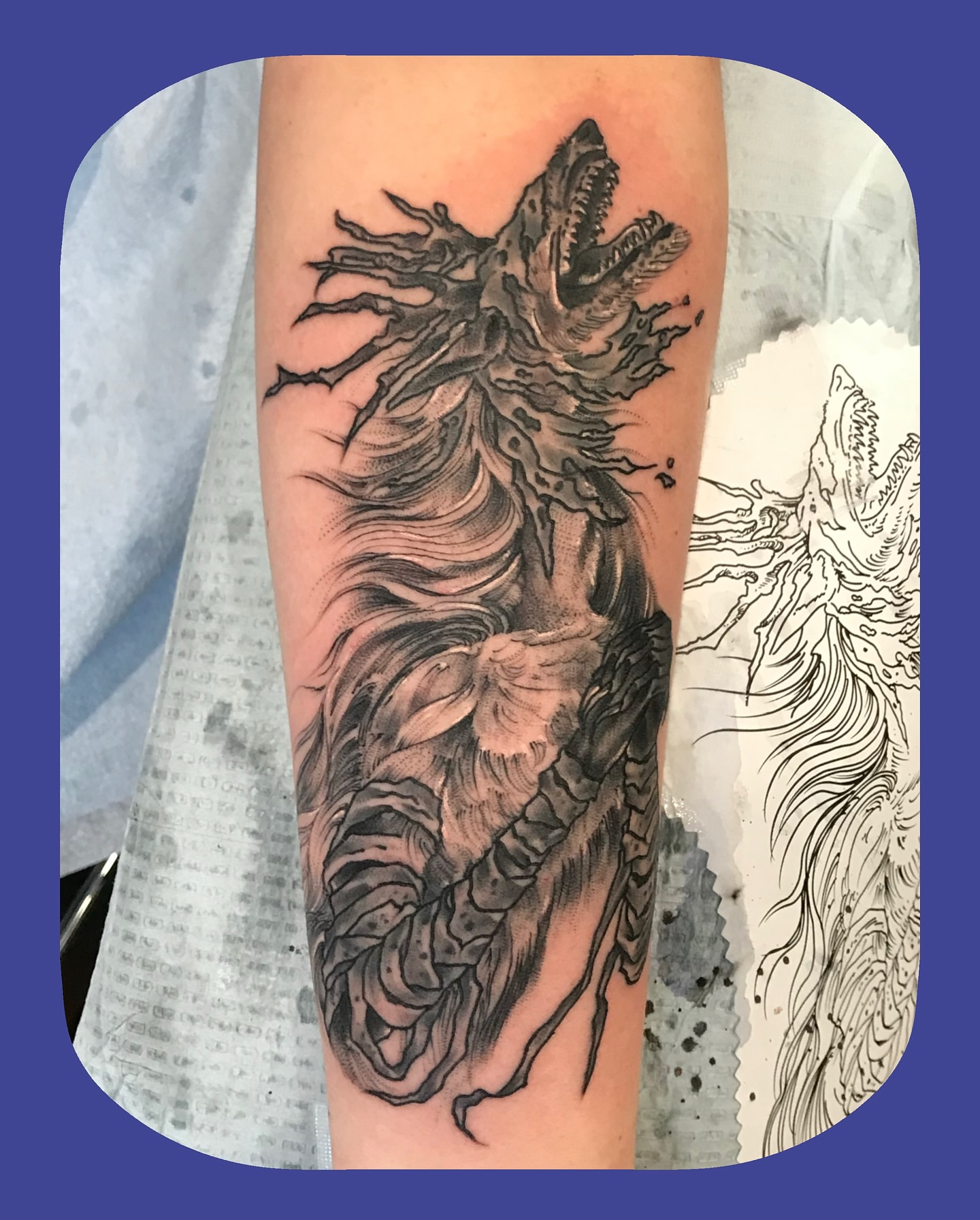 Demon dark realism tattoo on the forearm by Chris Chapman