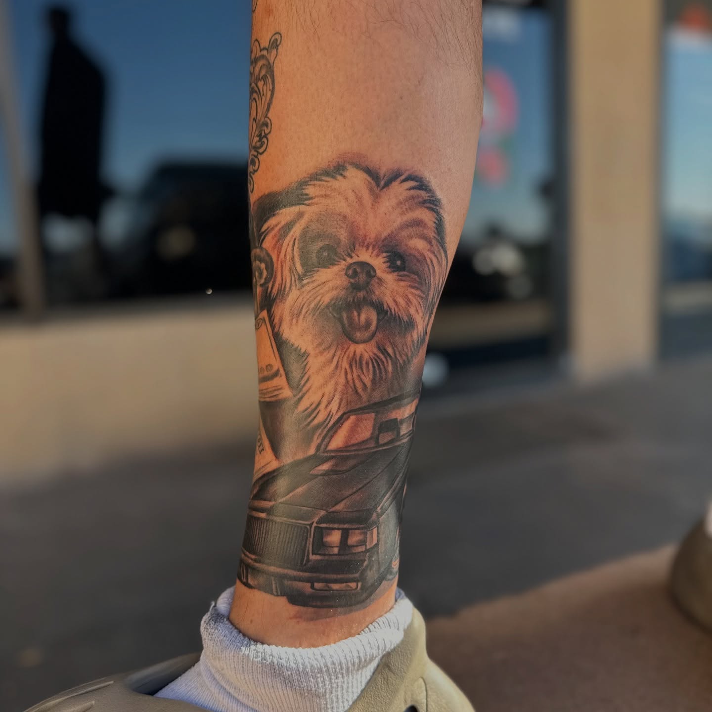 Dog realism tattoo on the forearm by Calvin Maryland 🇵🇹