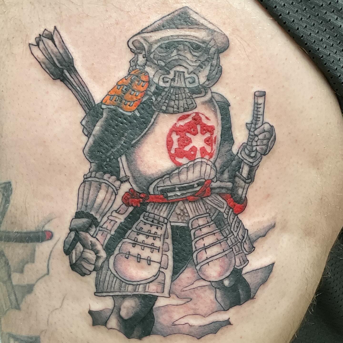 Samurai warrior japanese irezumi tattoo on the thigh by Roachrude