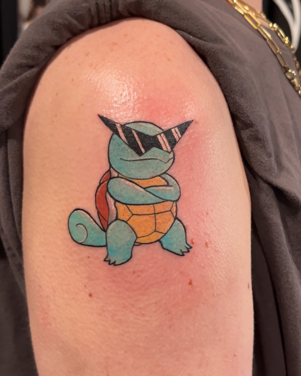 Squirtle wearing sunglasses new school tattoo on the shoulder by β¨ ππ π₯π ππππ₯π β¨Tattoo Studio