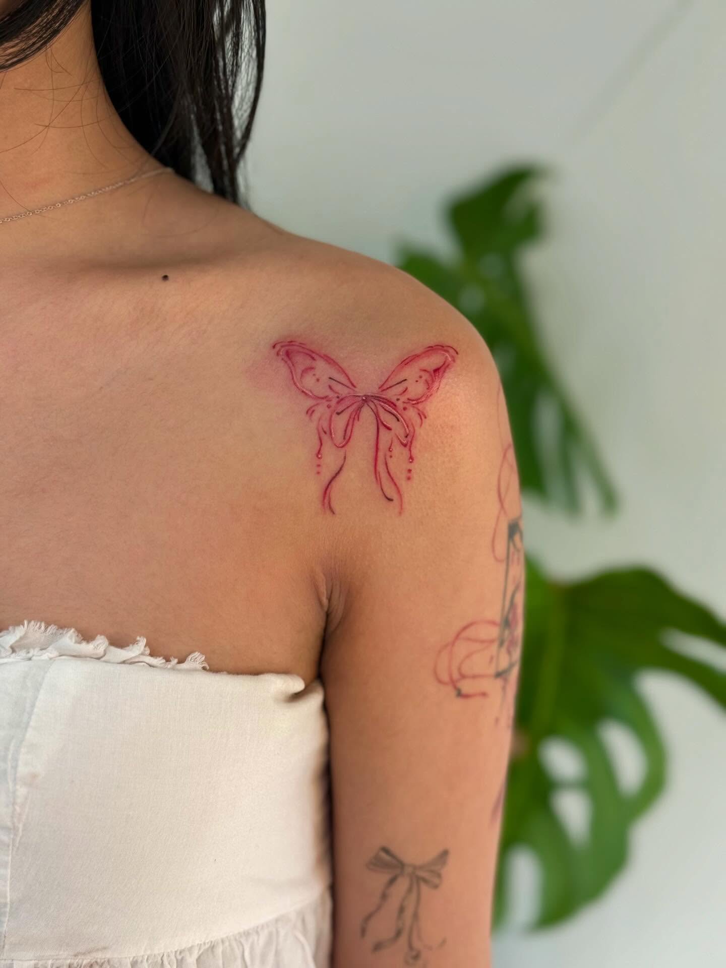 Butterfly dotwork tattoo on the shoulder by thuy (twee) <3, San Jose, California