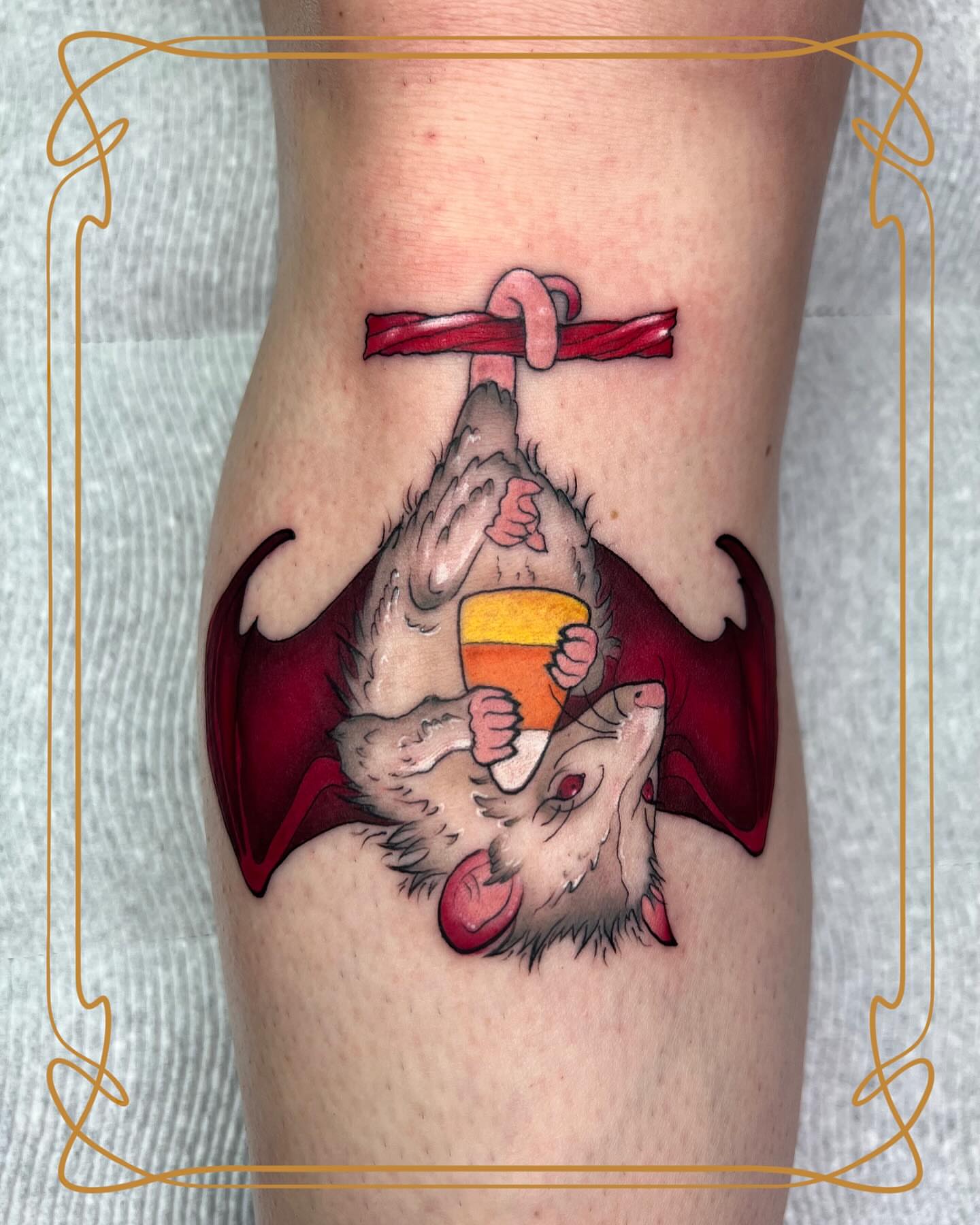 Bat drinking beer realism tattoo on the forearm by Severin Black