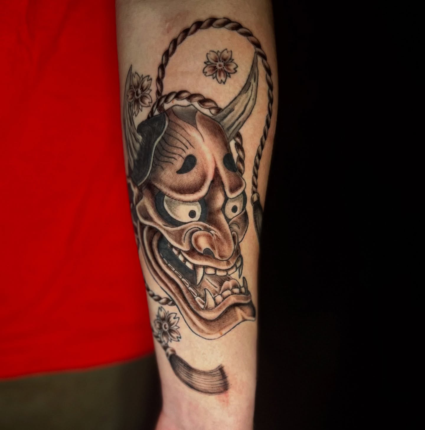 Japanese mask japanese irezumi tattoo on the forearm by ใใใ๐บ๐ฒ