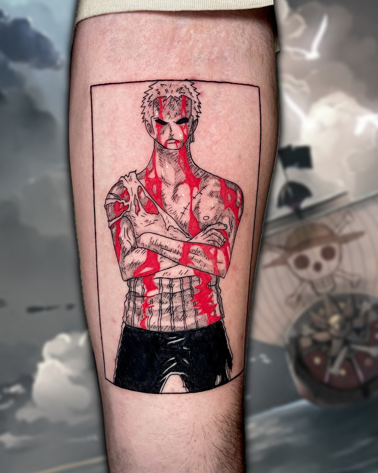 Anime character anime tattoo on the leg by Shontel Fowler