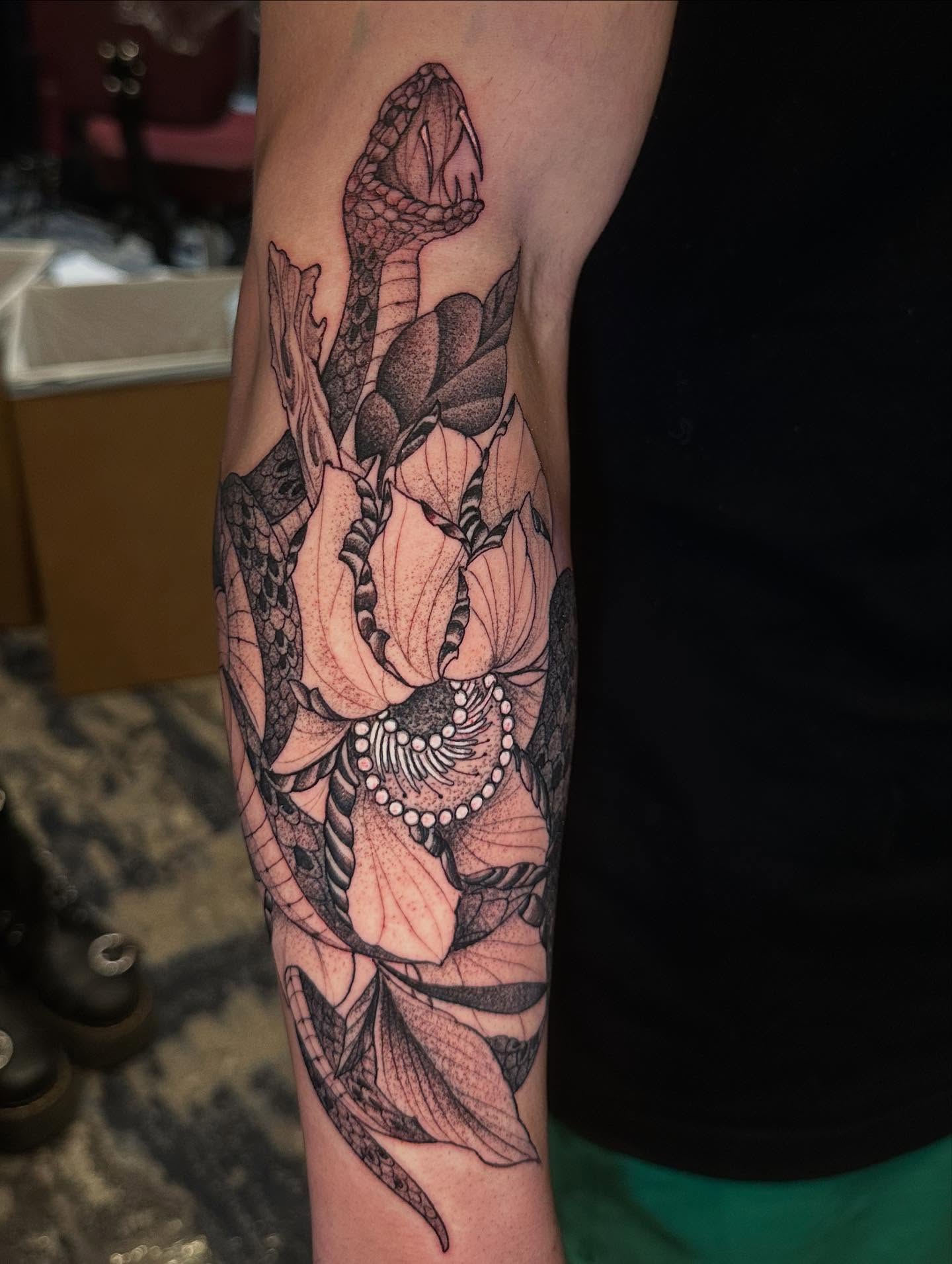 Tattoo by @chrisdoyletattoos — dotwork, realism