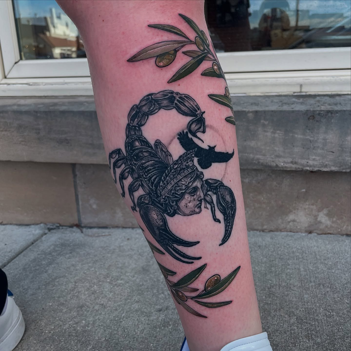 Scorpion and woman realism tattoo on the forearm by Danielle