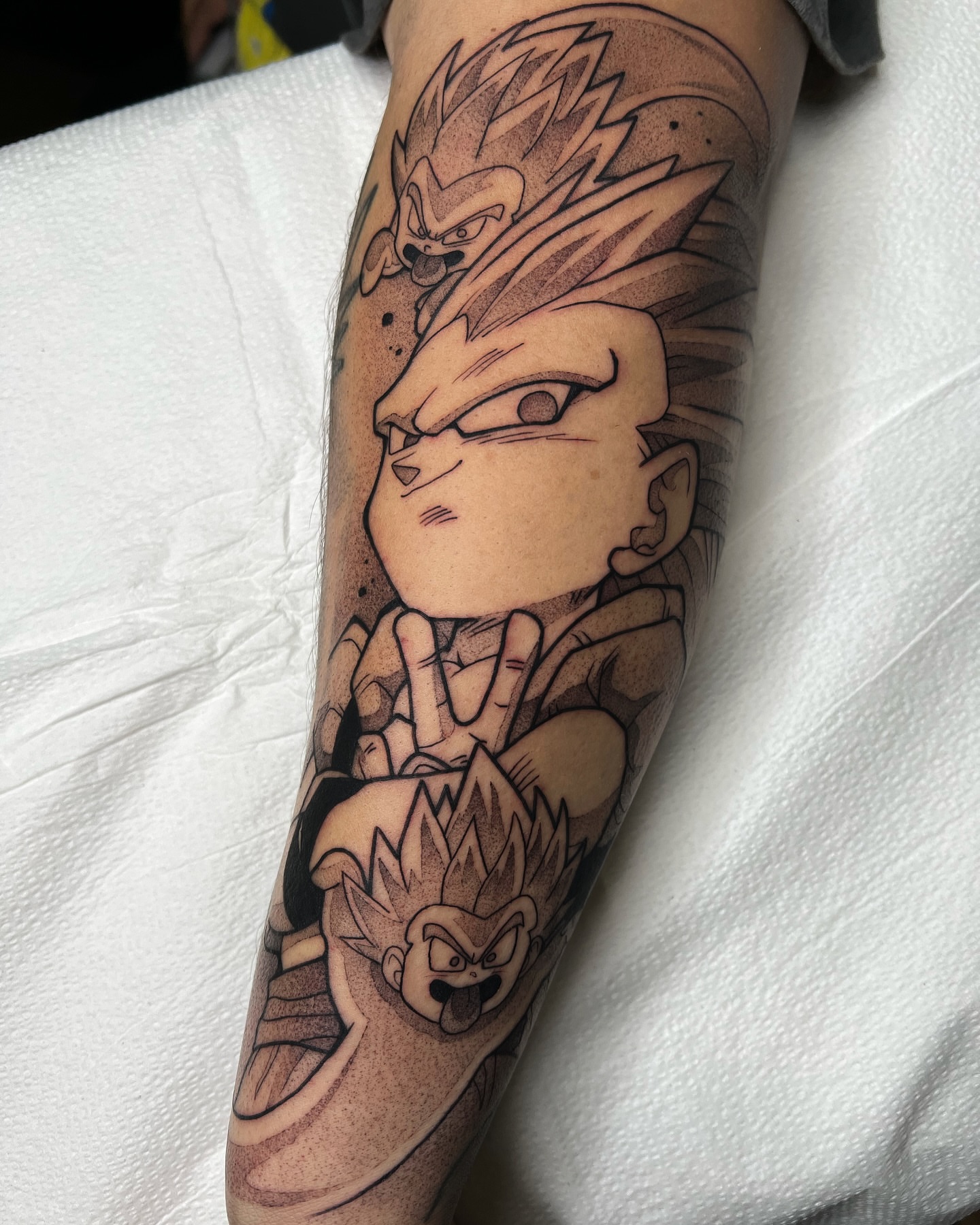 Vegeta anime tattoo on the forearm by Z, Greenville, South Carolina