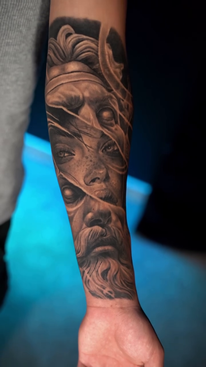 Greek mythology figures realism tattoo by Ricardo javier Gil, Dallas, Texas