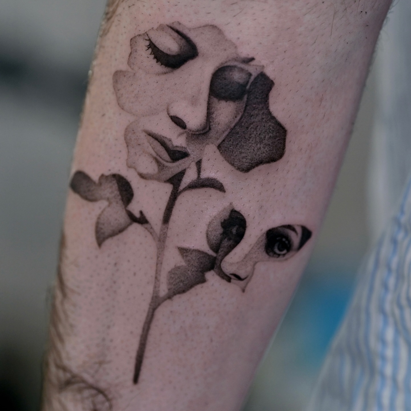 Flower dotwork tattoo on the forearm by dom