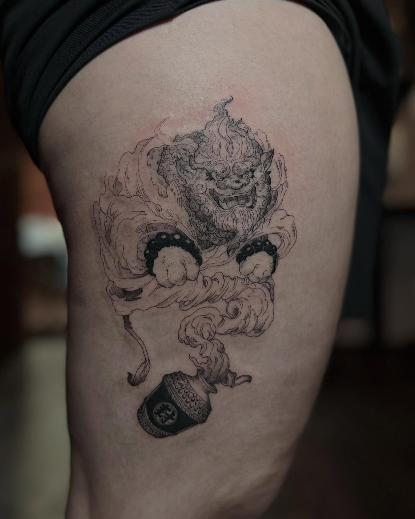 Tattoo by @makoto.tattooarts — black_and_grey