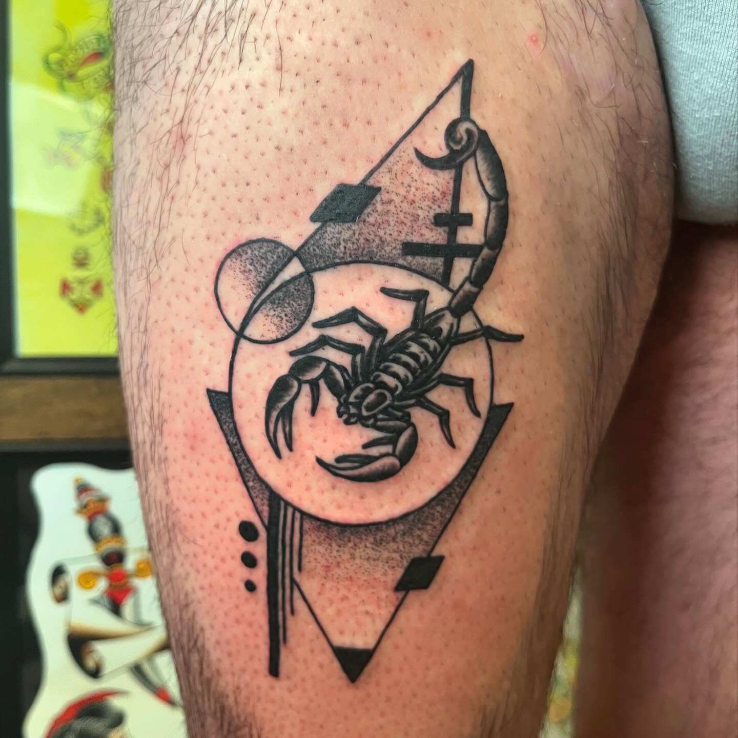 Scorpion dotwork tattoo on the thigh by CJ Ligocki - Ferndale Detroit Michigan Tattoo, Ferndale, Michigan