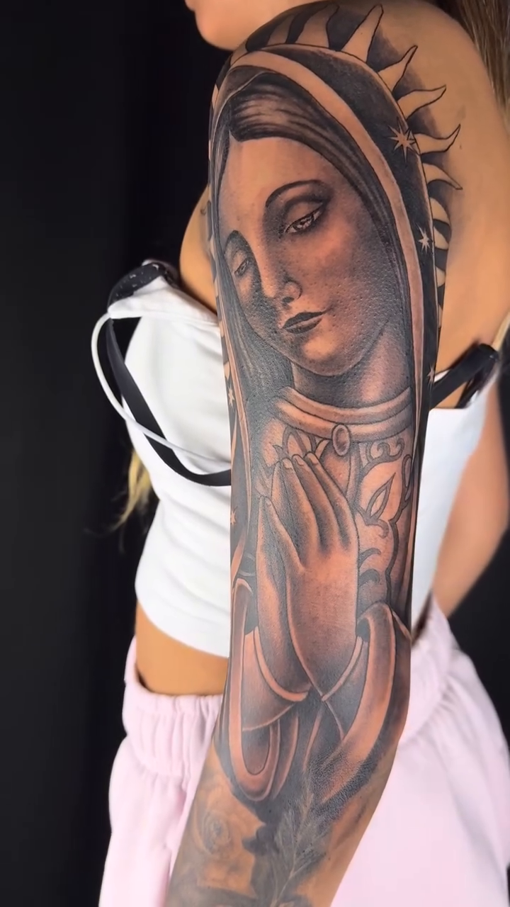 Virgin Mary realism tattoo by Denver Tattoo Artist