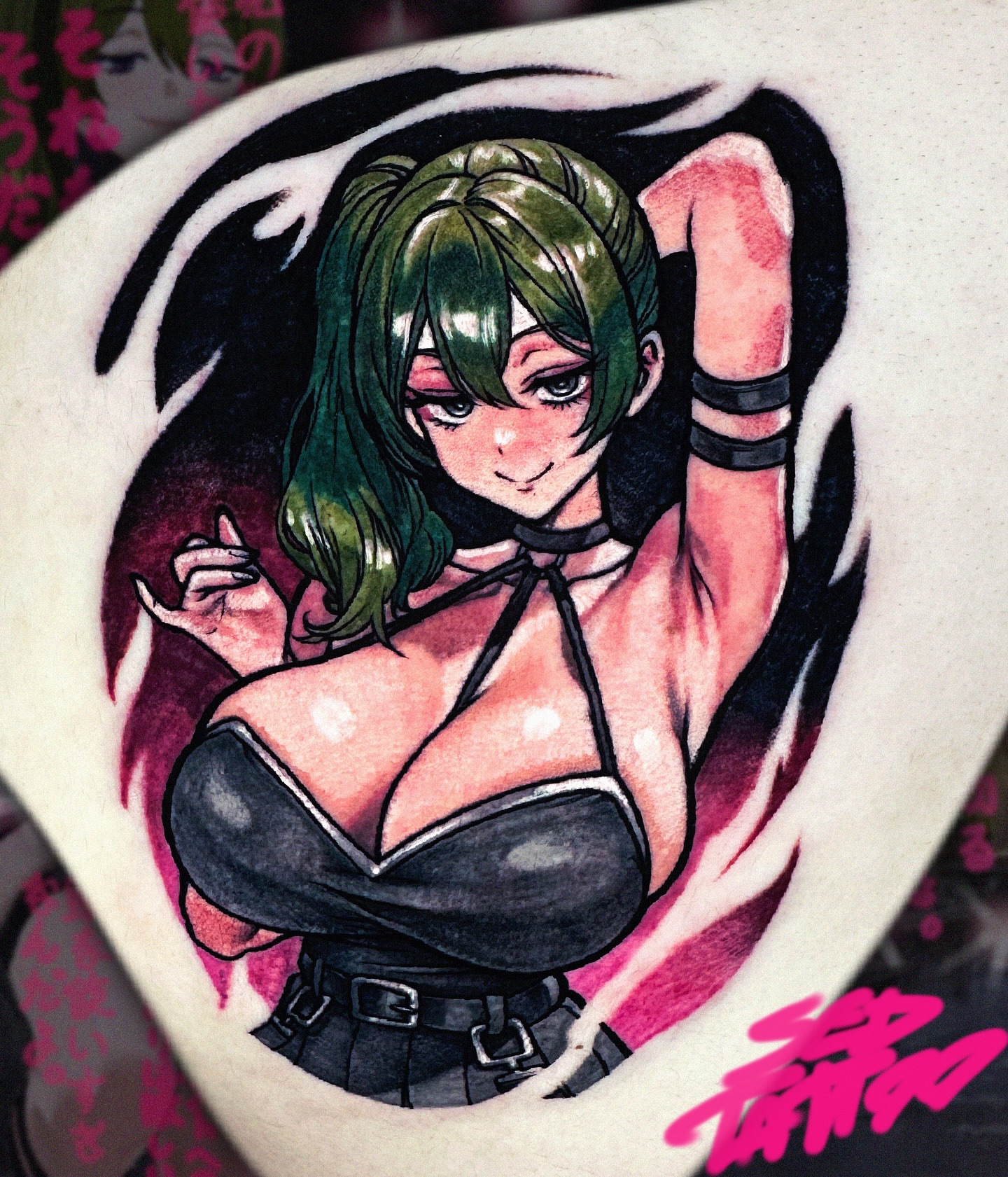 Anime character anime tattoo on the upper arm by Sed